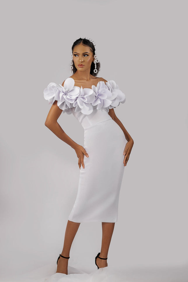 Anitabel | NAILYA SCUBA WHITE MIDI DRESS