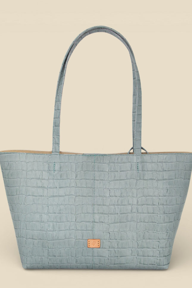 bolso de piel grabada cocodrilo nara frontal azul claro