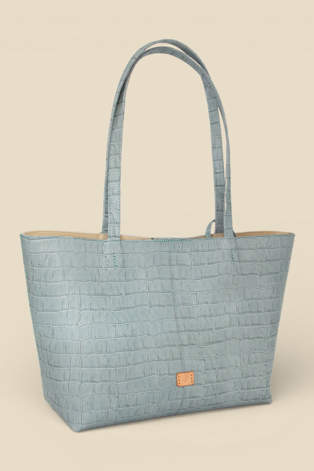 bolso de piel grabada cocodrilo nara lateral azul claro