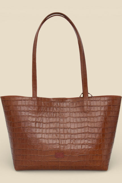 bolso de piel grabada cocodrilo nara frontal camel