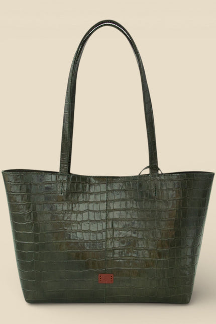 bolso de piel grabada cocodrilo nara frontal verde