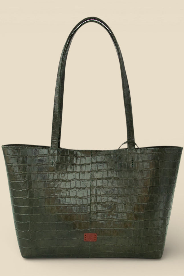 bolso de piel grabada cocodrilo nara frontal verde