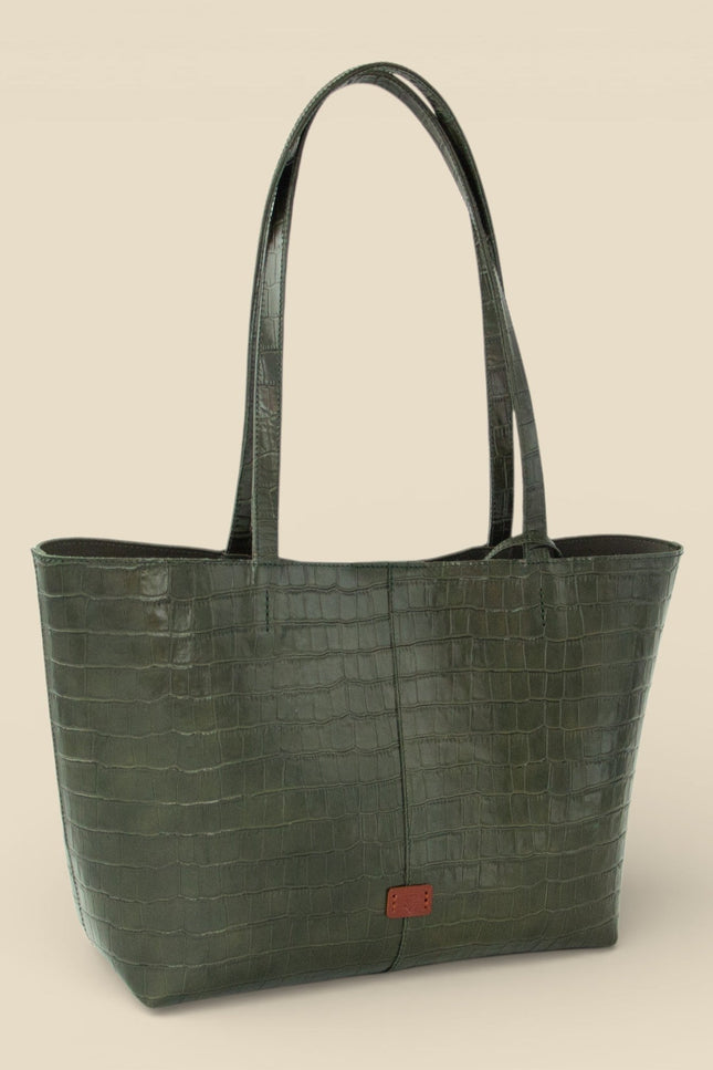 bolso de piel grabada cocodrilo nara lateral verde