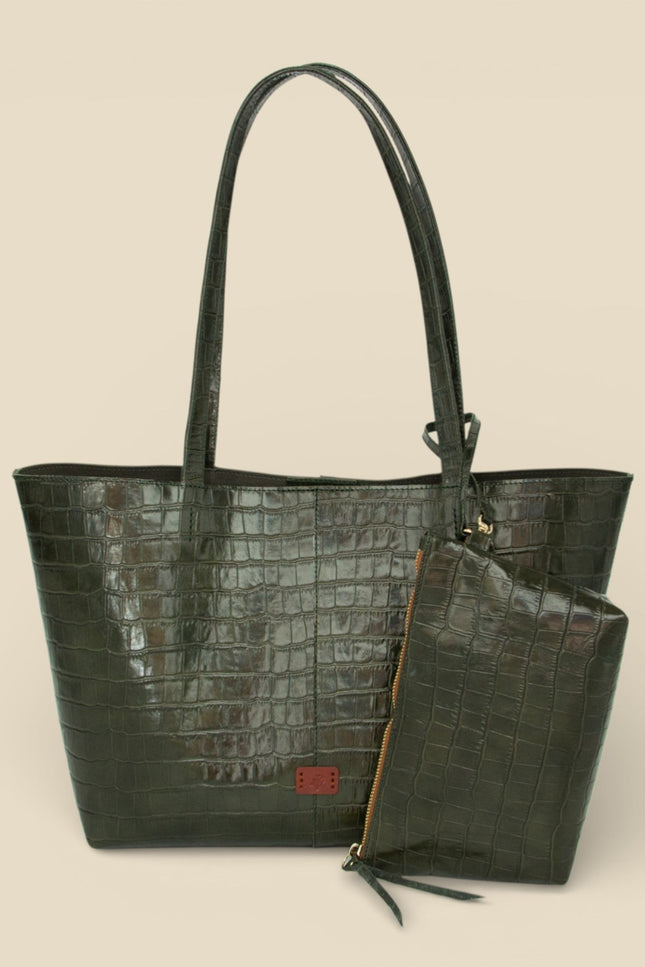 bolso de piel grabada cocodrilo nara neceser verde