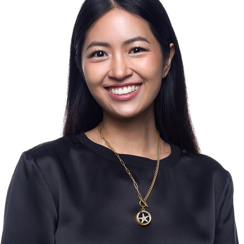 My Little Nature I Handmade Gold Plated Statement Necklace With Natural Starfish With Toggle Clasp & Star Charm