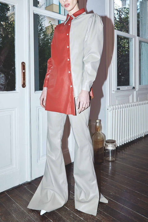 Nazli Ceren | Tora Vegan Leather Wide Leg Trousers grey