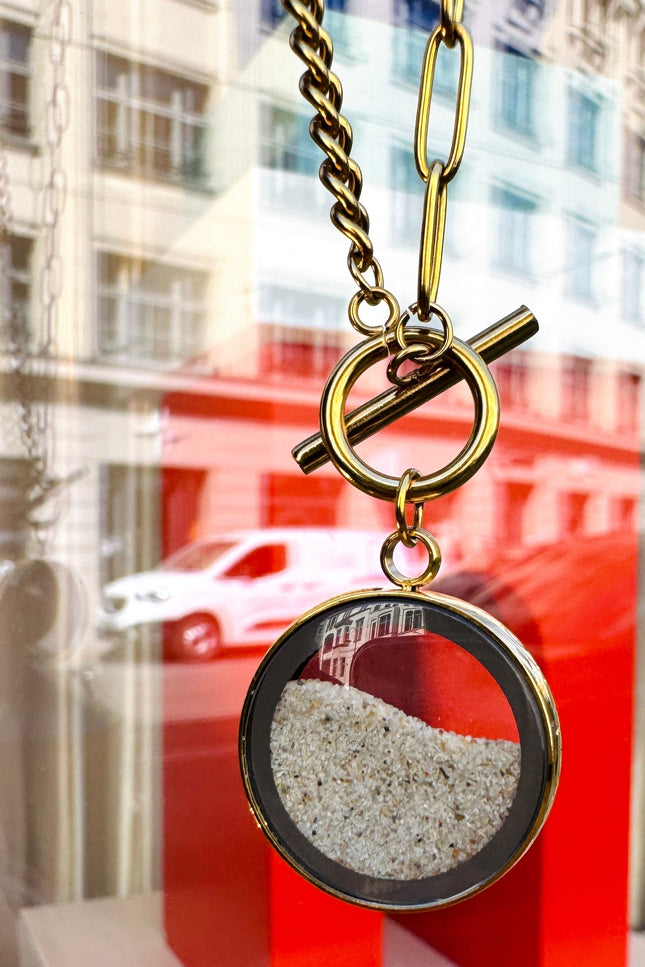 My Little Nature I Handmade Gold Plated Statement Necklace With Natural Beach Sand With Toggle Clasp