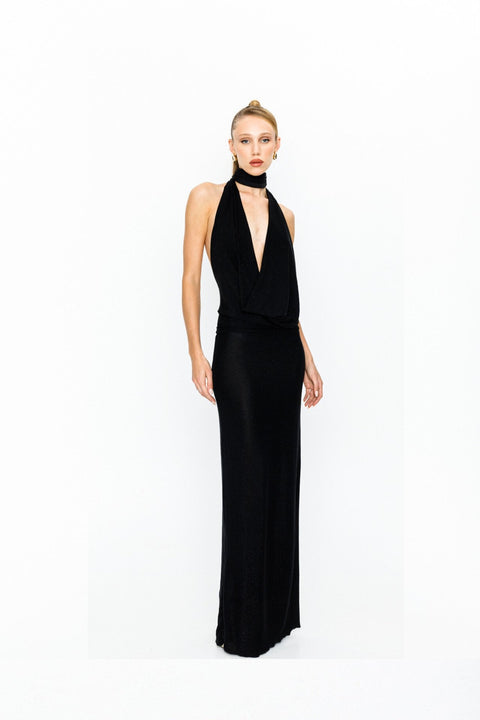 Say no more I Coco Lurex Black Maxi Backless Dress