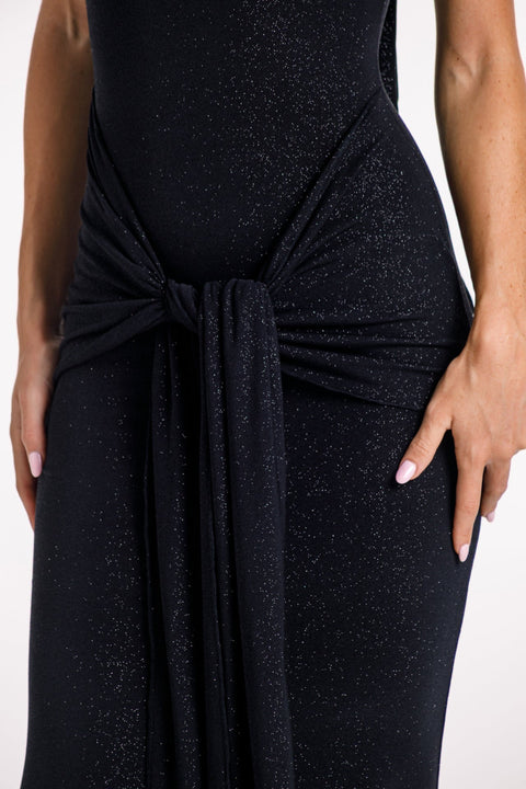 Say no more | Huda Glitter Black Maxi Tie Dress