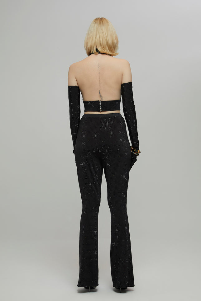 Petra Petrova | Crystal Embellished Black Halter Crop Top Lilia