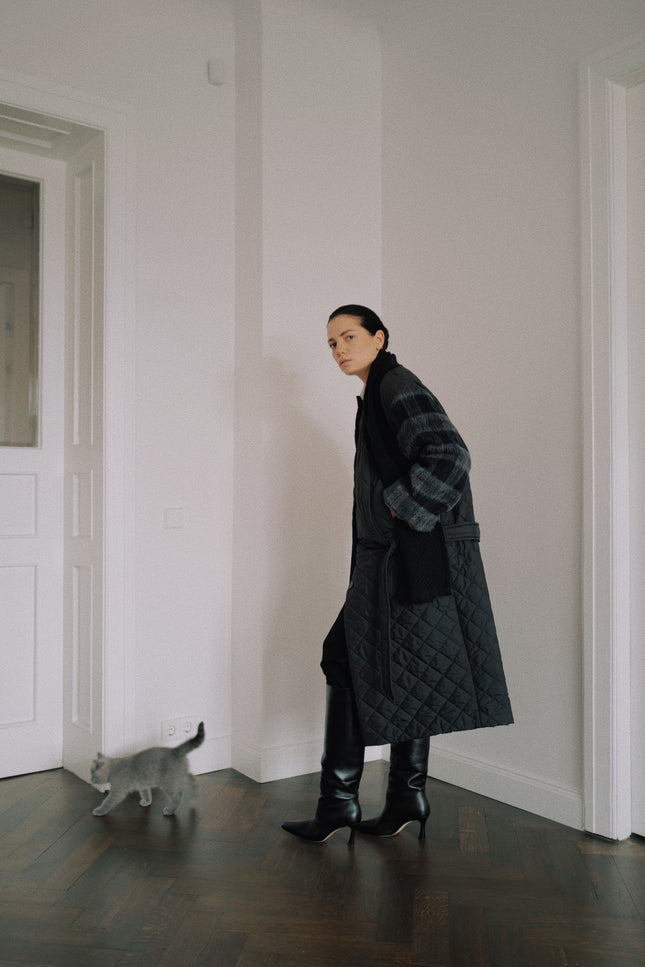 Quilted Coat With a Belt and Lama Wool Sleeves (Winter sale)