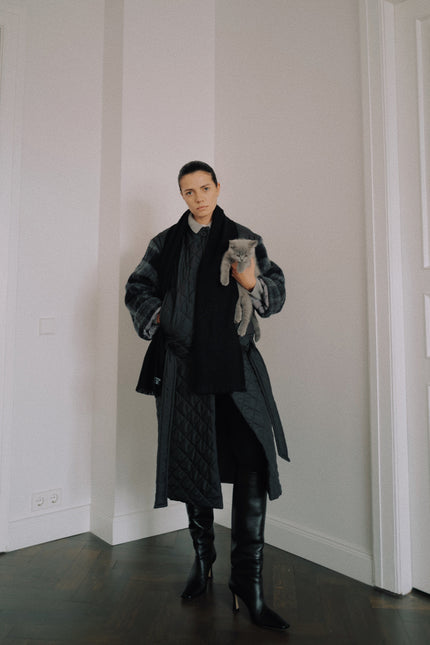 Quilted Coat With a Belt and Lama Wool Sleeves (Winter sale)
