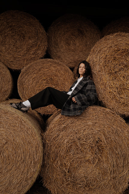 Liama Fluffy Double Breasted  Plaid Half Coat