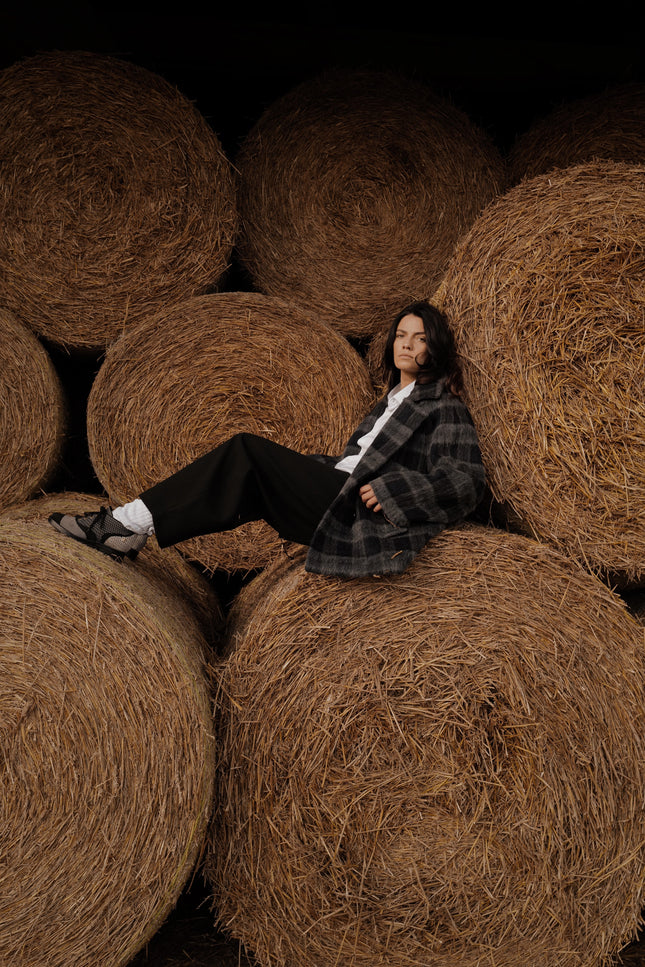 Liama Fluffy Double Breasted  Plaid Half Coat