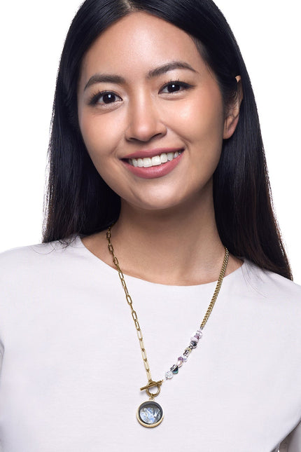 My Little Nature I Opal Necklace With Joyful Beaded Toggle Clasp Gols Plated Chain