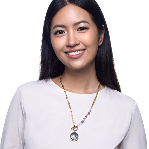 My Little Nature I Opal Necklace With Joyful Beaded Toggle Clasp Gols Plated Chain