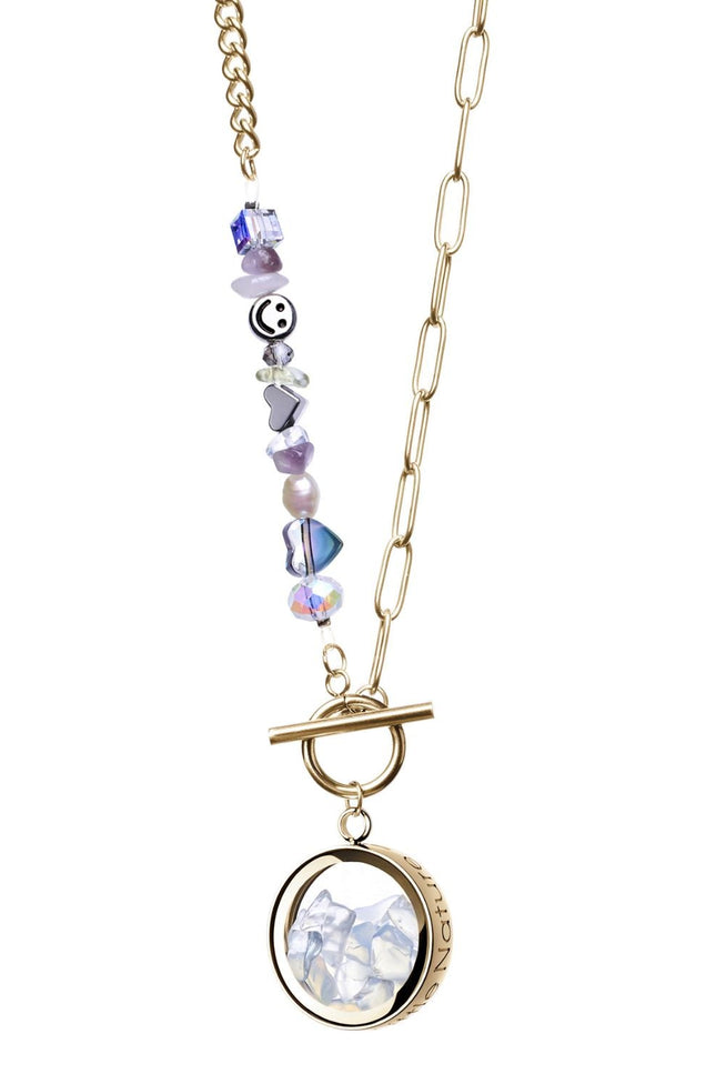 My Little Nature I Opal Necklace With Joyful Beaded Toggle Clasp Gols Plated Chain
