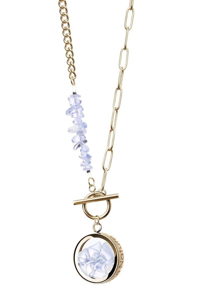 My Little Nature I Toggle Clasp Opal Necklace With Beaded Chain And Charm