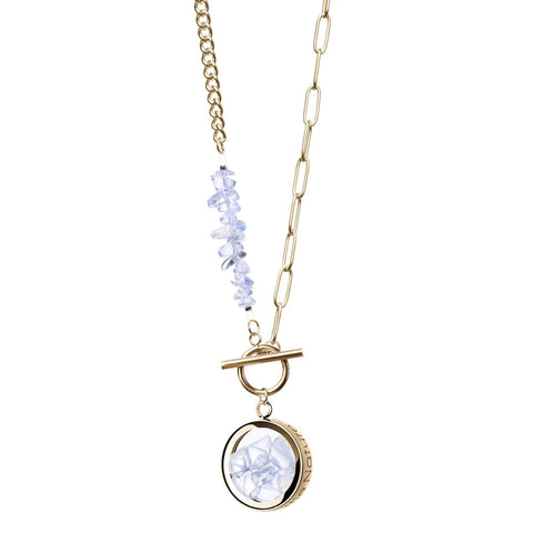 My Little Nature I Toggle Clasp Opal Necklace With Beaded Chain And Charm