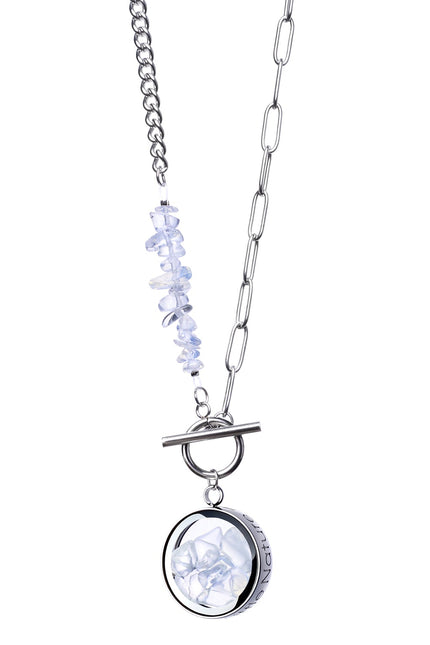 My Little Nature I Toggle Clasp Opal Necklace With Beaded Chain And Charm