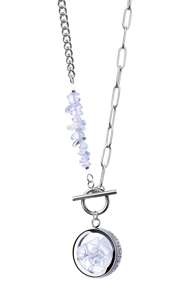 My Little Nature I Toggle Clasp Opal Necklace With Beaded Chain And Charm