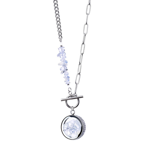 My Little Nature I Toggle Clasp Opal Necklace With Beaded Chain And Charm