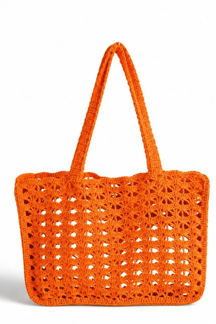 Handmade Orange Raffia Crochet Tote Bag – Large Summer Shoulder Bag