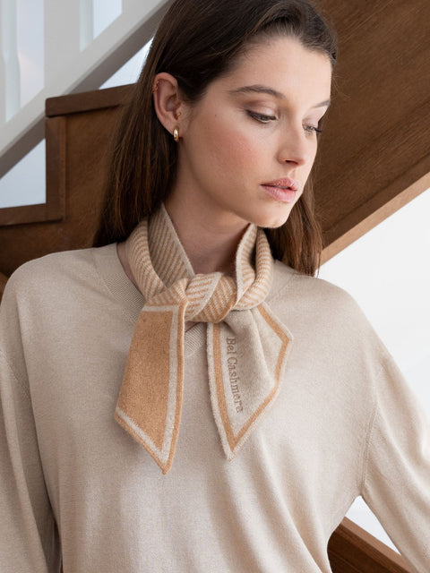 Bel Cashmere | Szalik z kaszmiru w beżowe paski