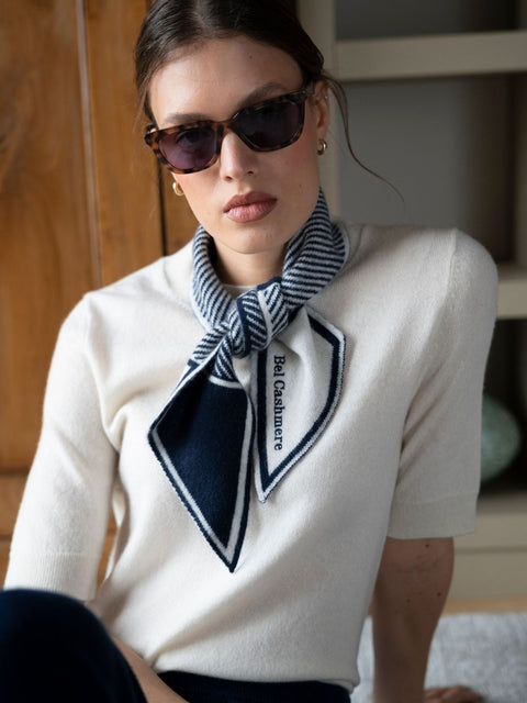 Bel Cashmere | Szalik z kaszmiru w niebieskie paski