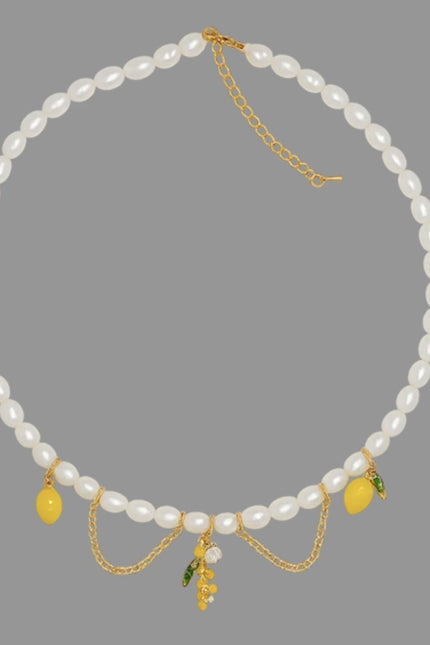 My Little Nature I Natural Freshwater Pearls Necklce With Lemon Charms - Long Pearls Necklace
