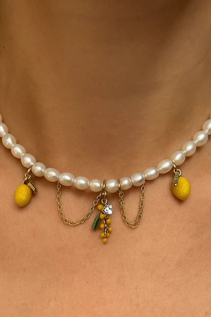 My Little Nature I Natural Freshwater Pearls Necklce With Lemon Charms - Long Pearls Necklace