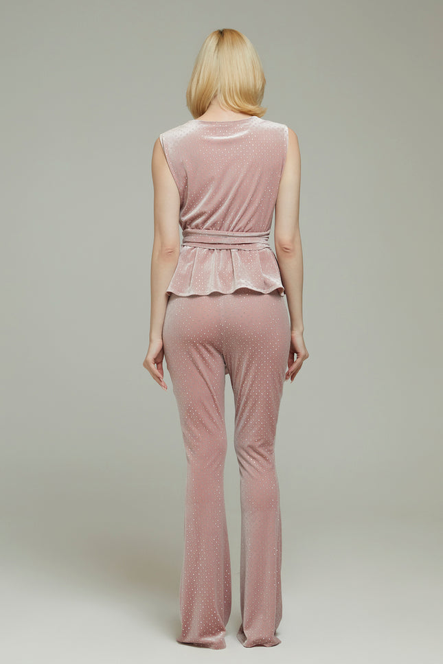 Petra Petrova | High-Waisted Velvet Powder Pink Trousers Angel