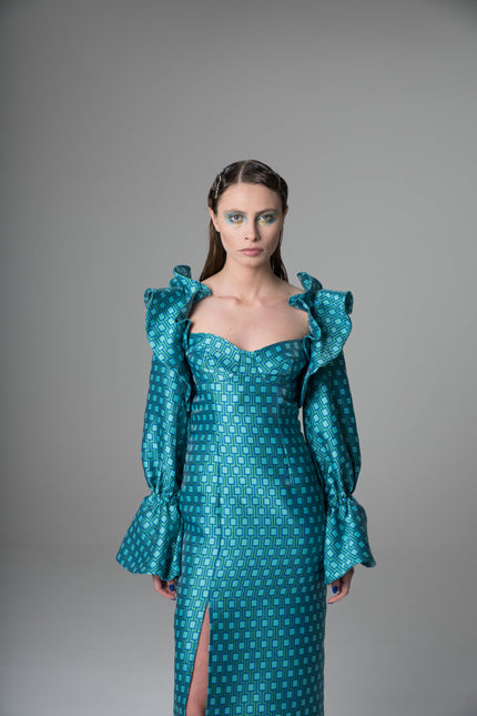Psychedelic Overdose | Blue Sunny Ruffle Midi Dress