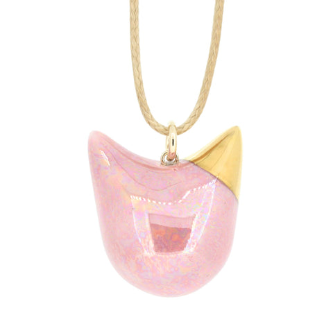 CJ·314 | The Pink Cat Necklace With Golden Ear