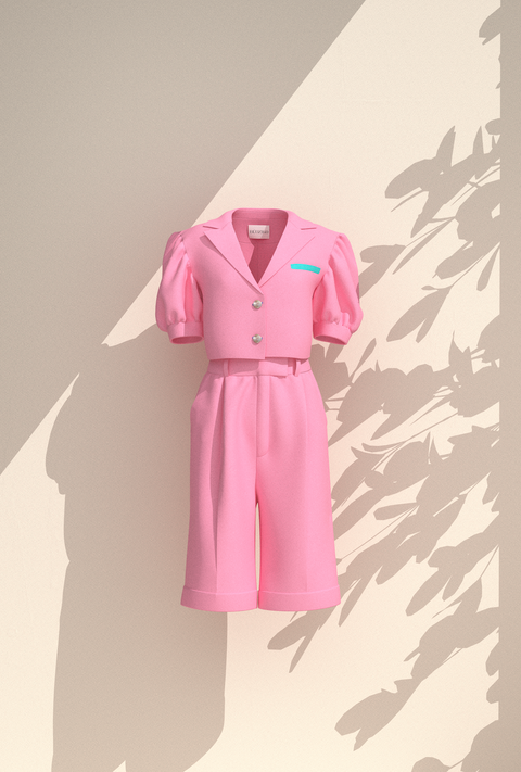 BÚDZIKO | MARSHMALLOW LINEN PUFFED SLEEVED PINK BLAZER