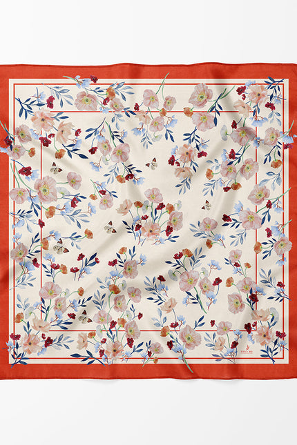 Poppy Valley Double-Sided Silk Scarf - Orange Red-L