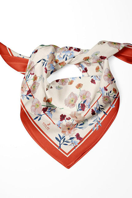 Poppy Valley Double-Sided Silk Scarf - Orange Red-S