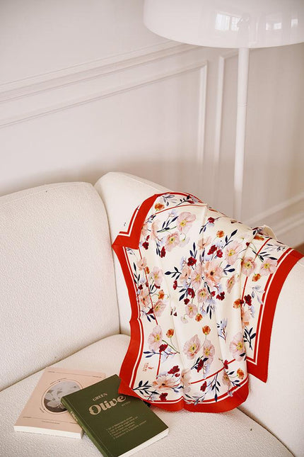Poppy Valley Double-Sided Silk Scarf - Orange Red-S