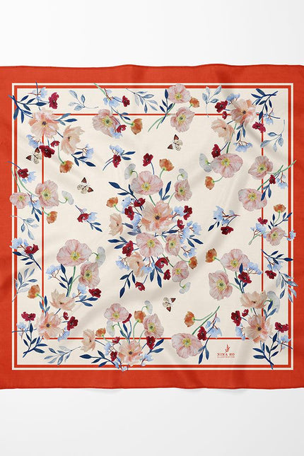 Poppy Valley Double-Sided Silk Scarf - Orange Red-S