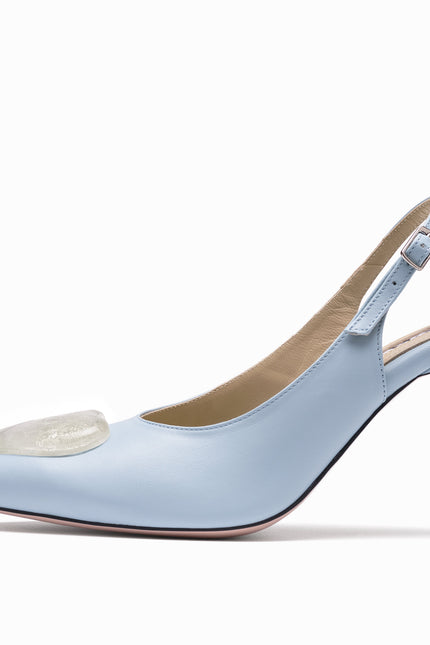 leather slingback baby blue 7cm white gold glass heart profile