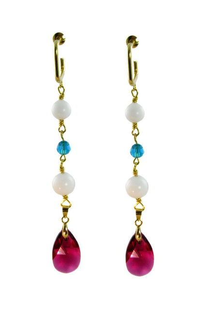 Maria Moyseos | ELMA Earrings with fuschia drop swarovski crystals
