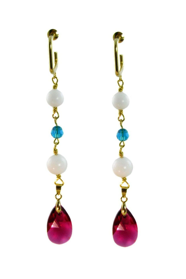 Maria Moyseos | ELMA Earrings with fuschia drop swarovski crystals
