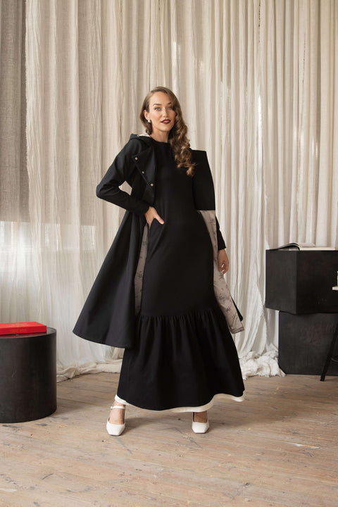 RainSisters | Long Sleeve Maxi Dress in Black | Quiet Elegance