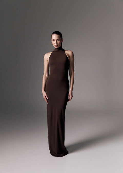 Kolosova | Brown Maxi Dress With A Halter Cutout