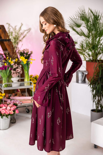 Feminine Tencel and silk midi dress with soft A-line silhouette