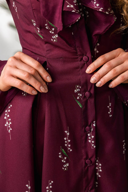Lily of the valley print dress with double ruffle collar detail