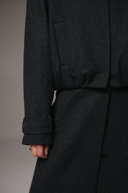 This Transformable Wool Bomber-Coat redefines versatility with modern tailoring and modular design.