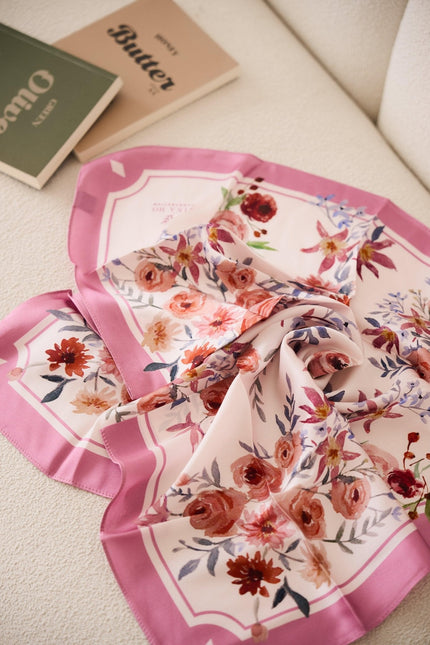 Ranunculus Silk Scarf - Bridal & Wedding Gift - Pink Purple