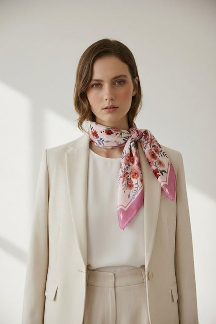Ranunculus Silk Scarf - Bridal & Wedding Gift - Pink Purple