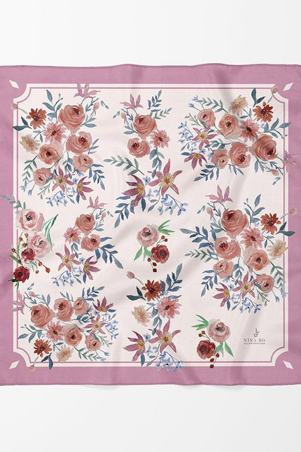 Ranunculus Silk Scarf - Bridal & Wedding Gift - Pink Purple